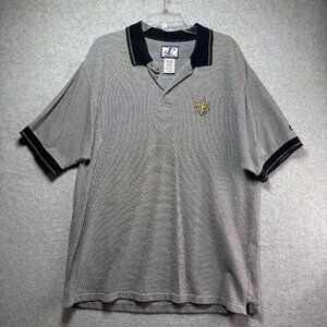 VTG 90s NFL Saints Polo Shirt L New Orleans Logo Athletic Black Gray Reebok